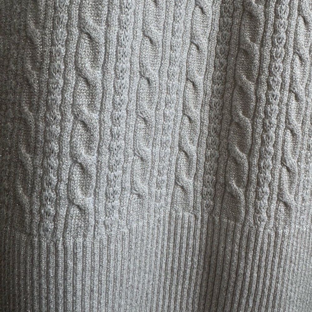 Eddie Bauer Ivory Cable Knit Cardigan Metallic Gold Thread Accents Size Medium - Picture 8 of 14